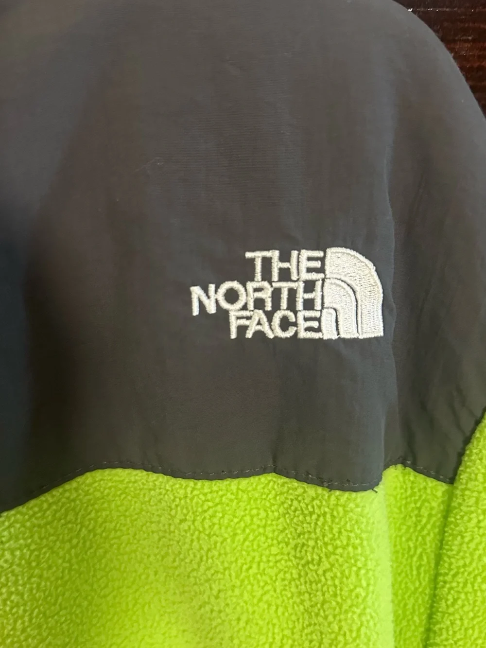 The North Face Bright Lime Green and Charcoal Fleece Jacket
